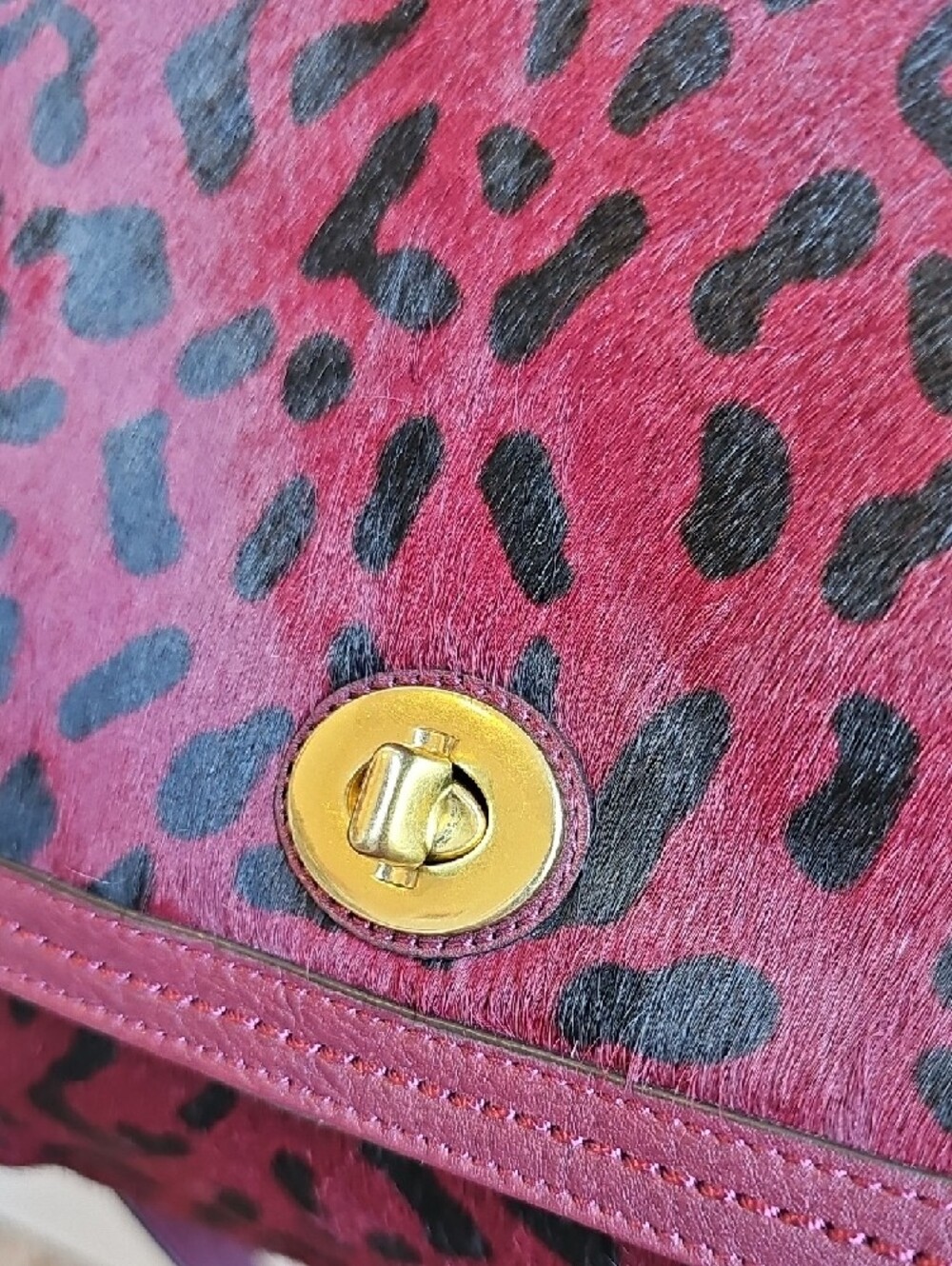 COACH Limited Edition Park Ocelot Leopard Haircalf Flap Satchel Oxblood F24986 - Picture 4 of 10